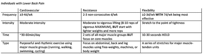 Exercise Recommendations - What Should We Be Achieving? 12 Current Recommendations Individuals With Lower Back Pain